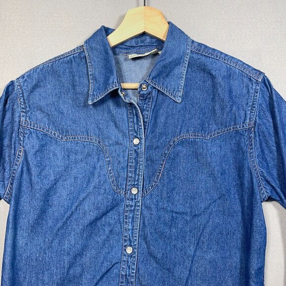 Rosettes Western Denim Shirt Women Large Snap Front  Embroidered America USA - Picture 3 of 12
